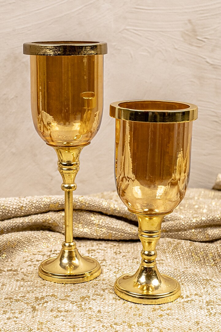 Gold Glass & Metal Hurricane Candle Holder by The 7 Dekor at Pernia's Pop Up Shop