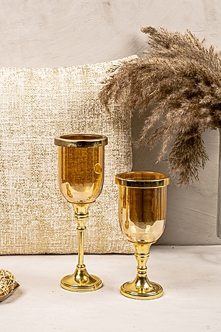 Gold Glass & Metal Hurricane Candle Holder (Set of 2) by The 7 Dekor