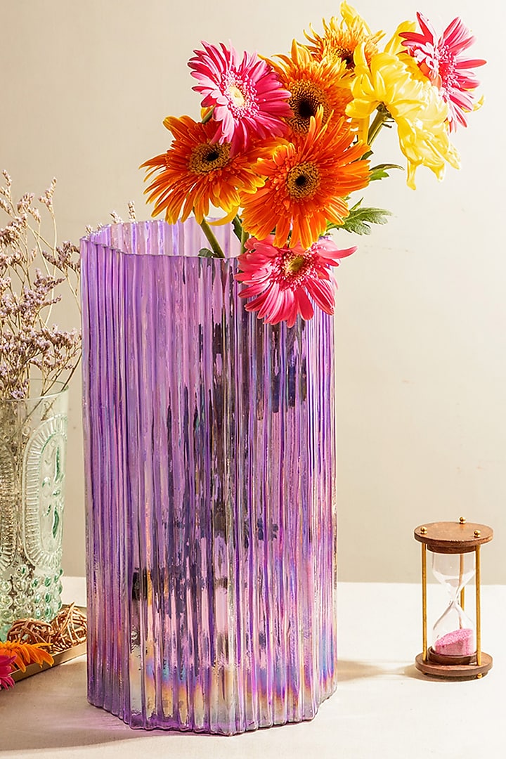 Purple Fluted Glass Vase by The 7 Dekor