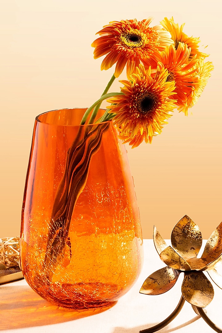 Golden Yellow Celestial Glass Vase by The 7 Dekor