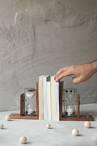 Brown Wood & Glass Bookends by The 7 Dekor
