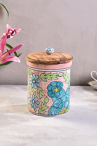Pastel Pink Hand-Painted Ceramic Jar by The 7 Dekor