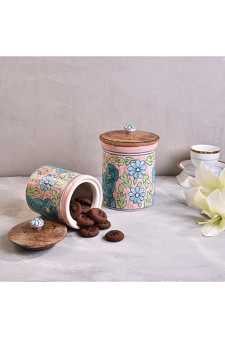 Pastel Pink Hand-Painted Ceramic Jar by The 7 Dekor at Pernia's Pop Up Shop