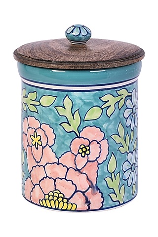 Turquoise Hand-Painted Ceramic Jar by The 7 Dekor