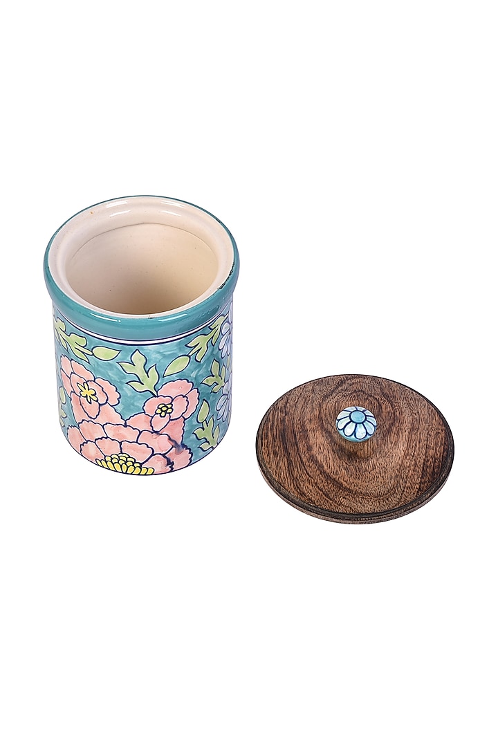 Turquoise Hand-Painted Ceramic Jar by The 7 Dekor at Pernia's Pop Up Shop