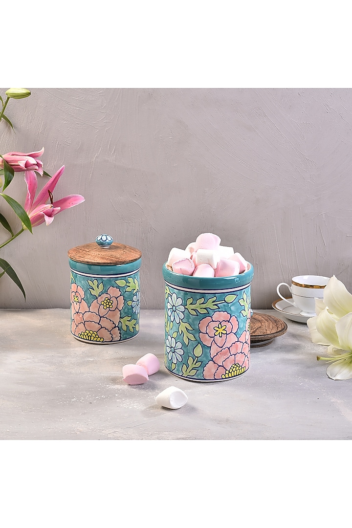 Turquoise Hand-Painted Ceramic Jar by The 7 Dekor at Pernia's Pop Up Shop