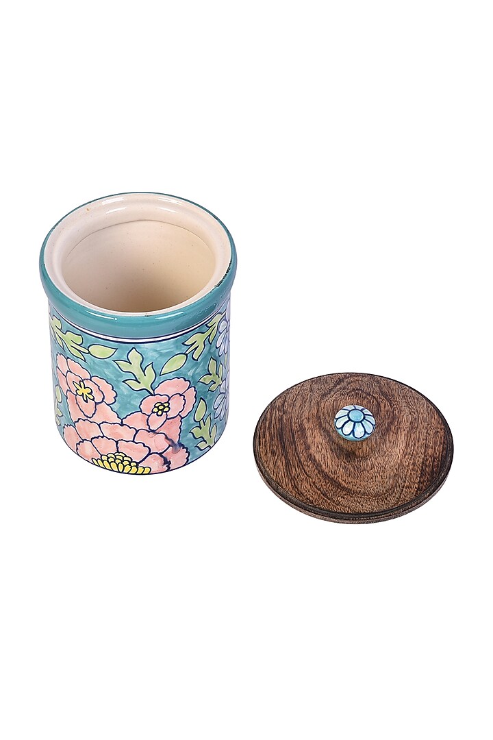 Turquoise Hand-Painted Ceramic Jar (Set of 2) by The 7 Dekor at Pernia's Pop Up Shop