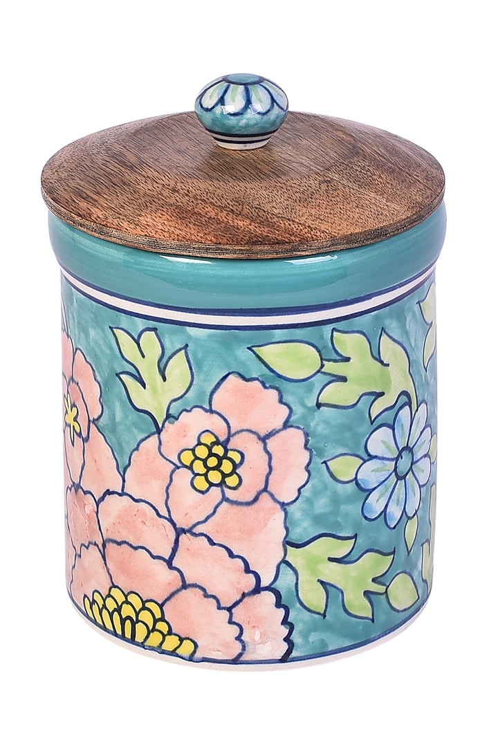 Turquoise Hand-Painted Ceramic Jar (Set of 2) by The 7 Dekor at Pernia's Pop Up Shop
