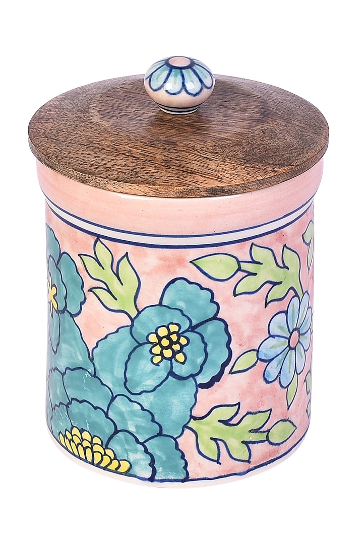 Pastel Pink Hand-Painted Ceramic Jar (Set of 2) by The 7 Dekor at Pernia's Pop Up Shop