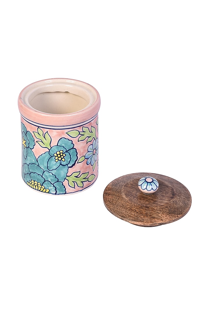 Pastel Pink Hand-Painted Ceramic Jar (Set of 2) by The 7 Dekor at Pernia's Pop Up Shop