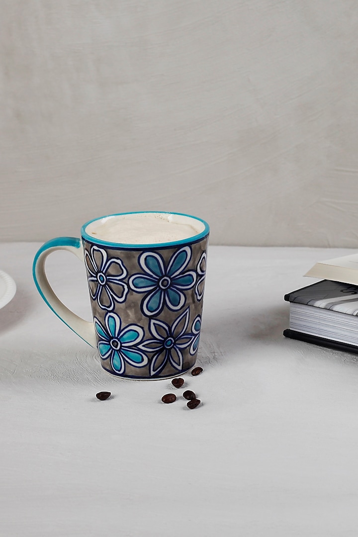 Grey Flower Ceramic Mug (Set of 6) by The 7 DeKor