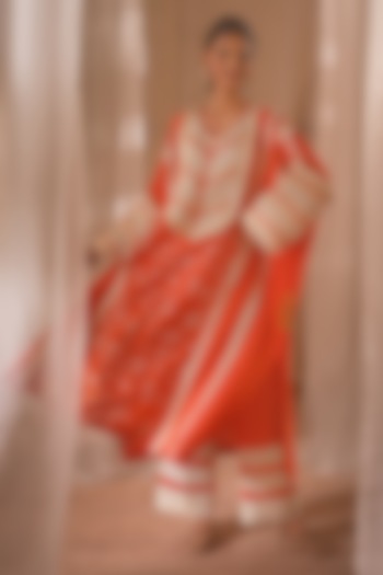 Rust Chanderi Resham Embroidered Kaftan Set by Desho couture at Pernia's Pop Up Shop