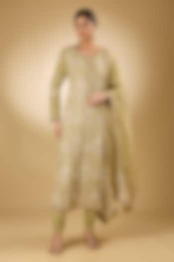 Sage Green Georgette Aari Resham Embroidered Kurta Set by Desho couture at Pernia's Pop Up Shop