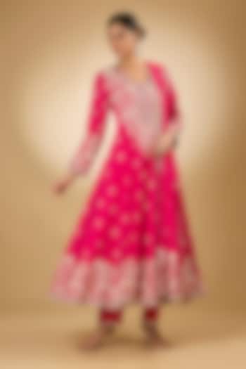 Pink Georgette Aari Resham Embroidered Bridal Anarkali Set by Desho couture at Pernia's Pop Up Shop