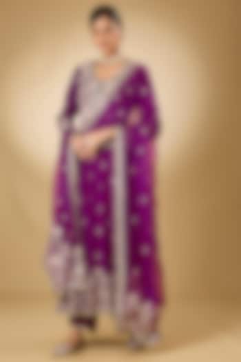 Purple Georgette Aari Resham Embroidered Bridal Anarkali Set by Desho couture at Pernia's Pop Up Shop