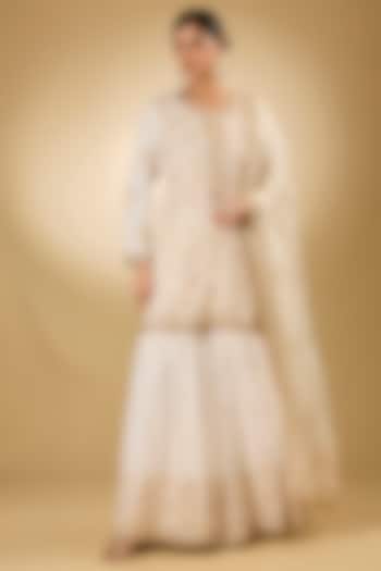 Off-White Georgette Aari Resham Embroidered Gharara Set by Desho couture at Pernia's Pop Up Shop