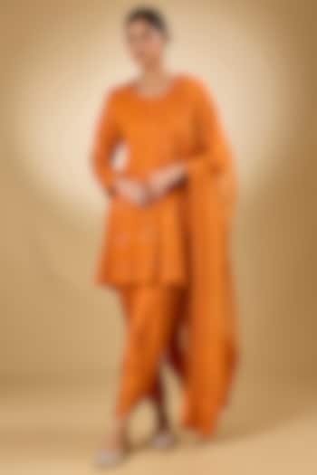 Orange Georgette Aari Resham Embroidered Wedding Anarkali Set by Desho couture at Pernia's Pop Up Shop