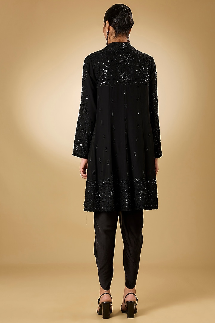 Black Georgette Aari Resham Embroidered Wedding Anarkali Set by Desho couture at Pernia's Pop Up Shop