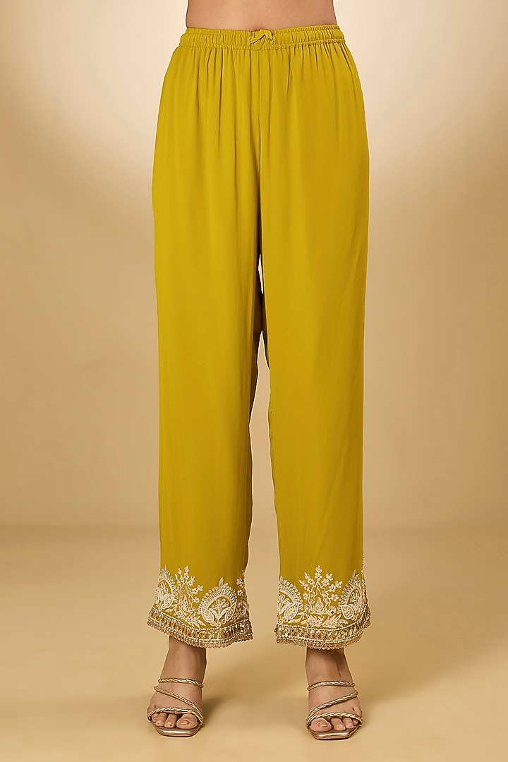Yellow Georgette Aari Resham Embroidered Bridal Anarkali Set by Desho couture at Pernia's Pop Up Shop