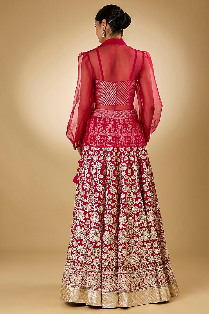 Pink Georgette Aari Resham Embroidered Bridal Lehenga Set by Desho couture at Pernia's Pop Up Shop