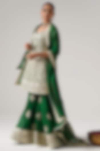 Green Georgette Gota Embroidered Wedding Sharara Set by Desho couture at Pernia's Pop Up Shop