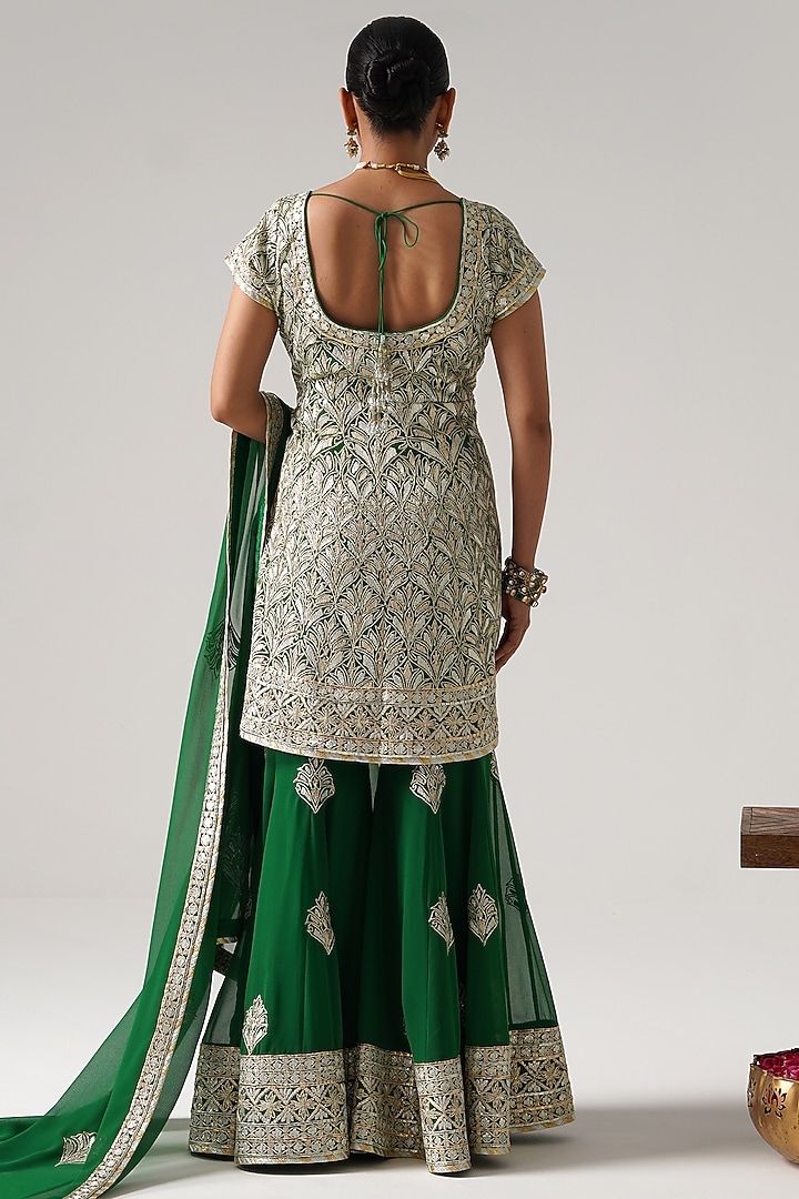 Green Georgette Gota Embroidered Wedding Sharara Set by Desho couture at Pernia's Pop Up Shop