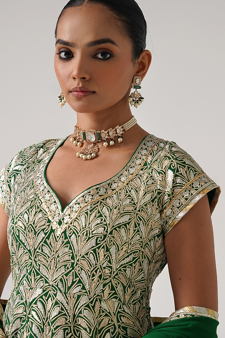 Green Georgette Gota Embroidered Wedding Sharara Set by Desho couture at Pernia's Pop Up Shop