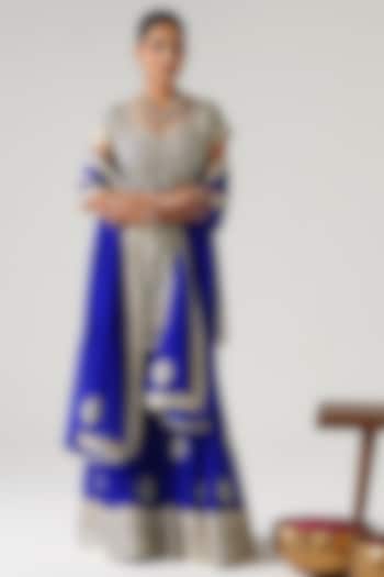 Blue Georgette Gota Embroidered Wedding Sharara Set by Desho couture at Pernia's Pop Up Shop