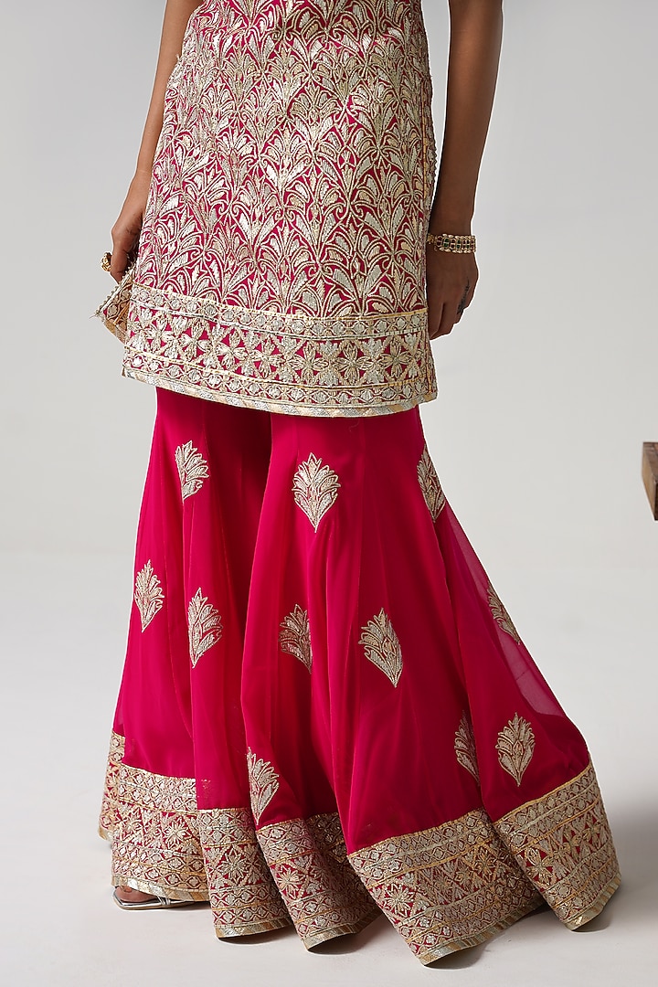 Pink Georgette Gota Embroidered Wedding Sharara Set by Desho couture at Pernia's Pop Up Shop