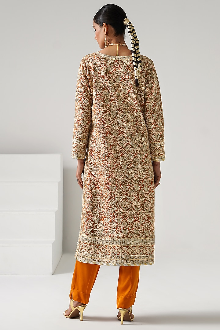 Yellow Georgette Embroidered Long Kurta Set by Desho couture at Pernia's Pop Up Shop