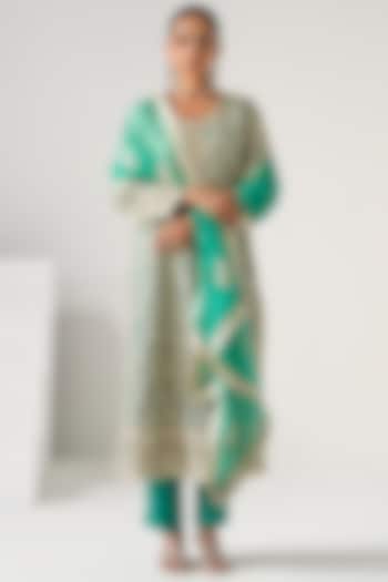 Aqua Georgette Embroidered Long Kurta Set by Desho couture at Pernia's Pop Up Shop
