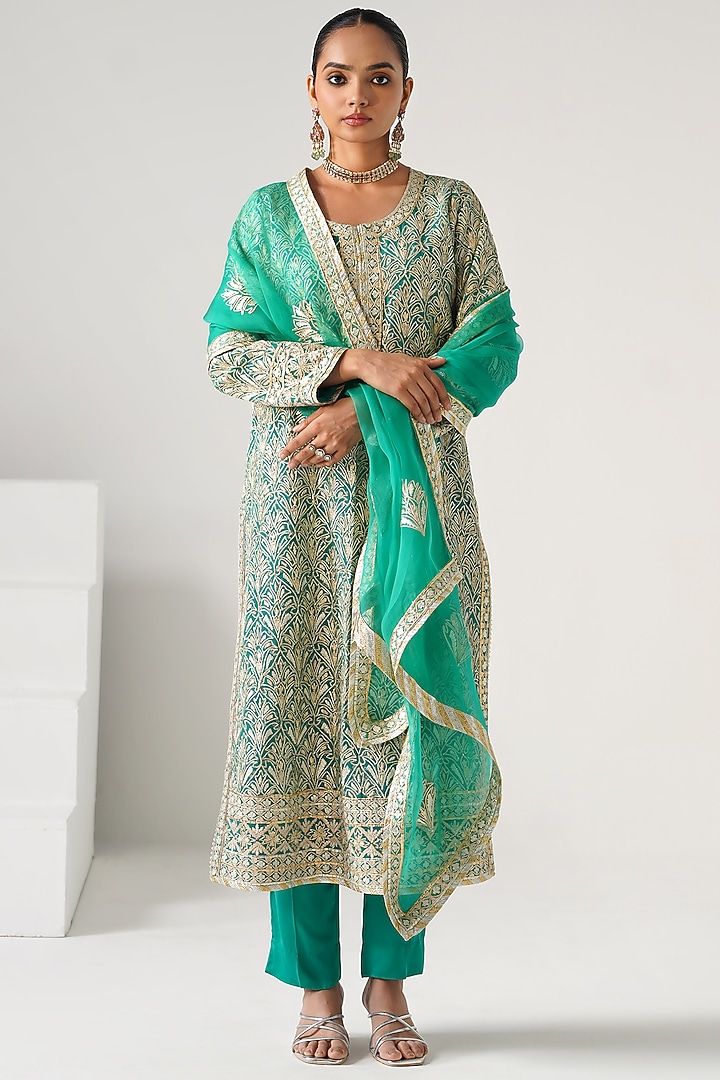 Aqua Georgette Embroidered Long Kurta Set by Desho couture at Pernia's Pop Up Shop