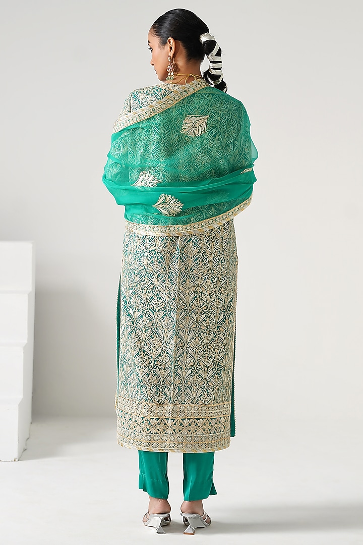 Aqua Georgette Embroidered Long Kurta Set by Desho couture at Pernia's Pop Up Shop