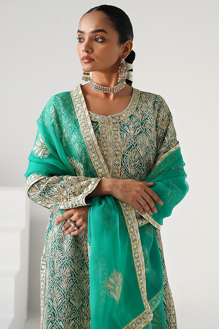 Aqua Georgette Embroidered Long Kurta Set by Desho couture at Pernia's Pop Up Shop
