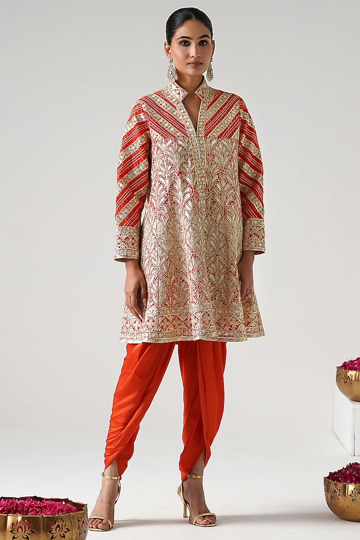 Orange Georgette Gota Work Wedding Anarkali Set by Desho couture at Pernia's Pop Up Shop