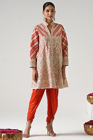 Orange Georgette Gota Work Anarkali Set by Desho couture