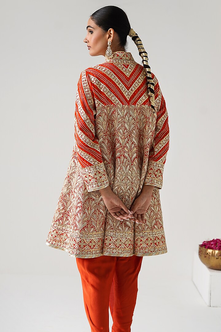 Orange Georgette Gota Work Wedding Anarkali Set by Desho couture at Pernia's Pop Up Shop