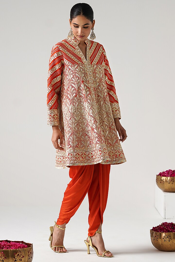 Orange Georgette Gota Work Wedding Anarkali Set by Desho couture at Pernia's Pop Up Shop