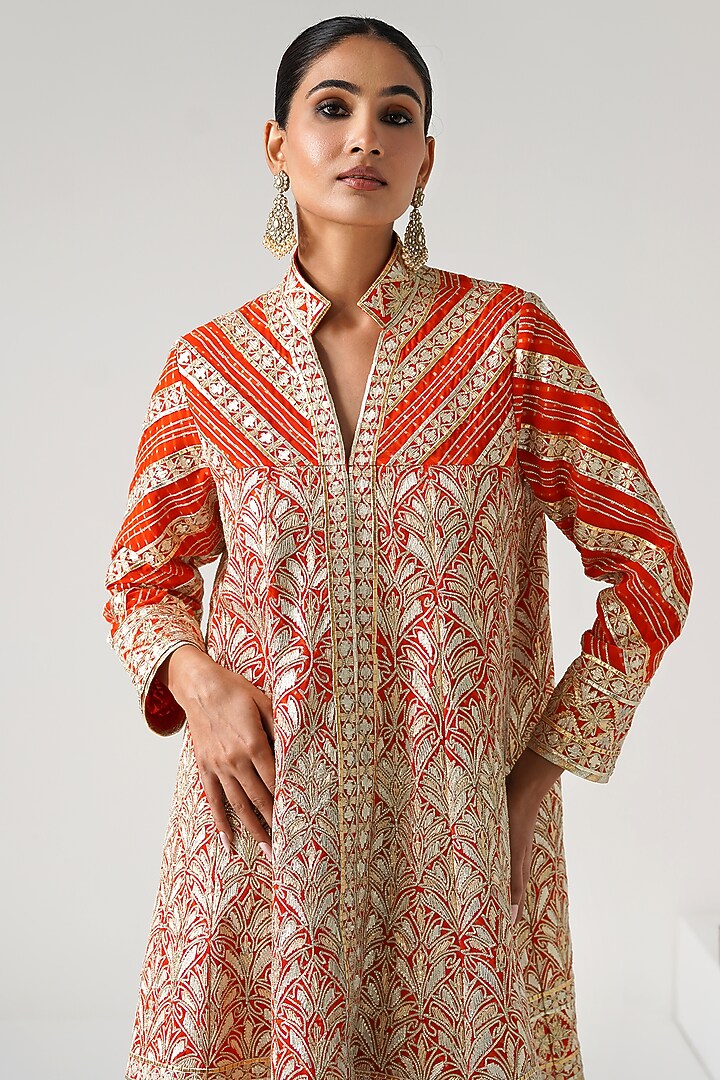 Orange Georgette Gota Work Wedding Anarkali Set by Desho couture at Pernia's Pop Up Shop