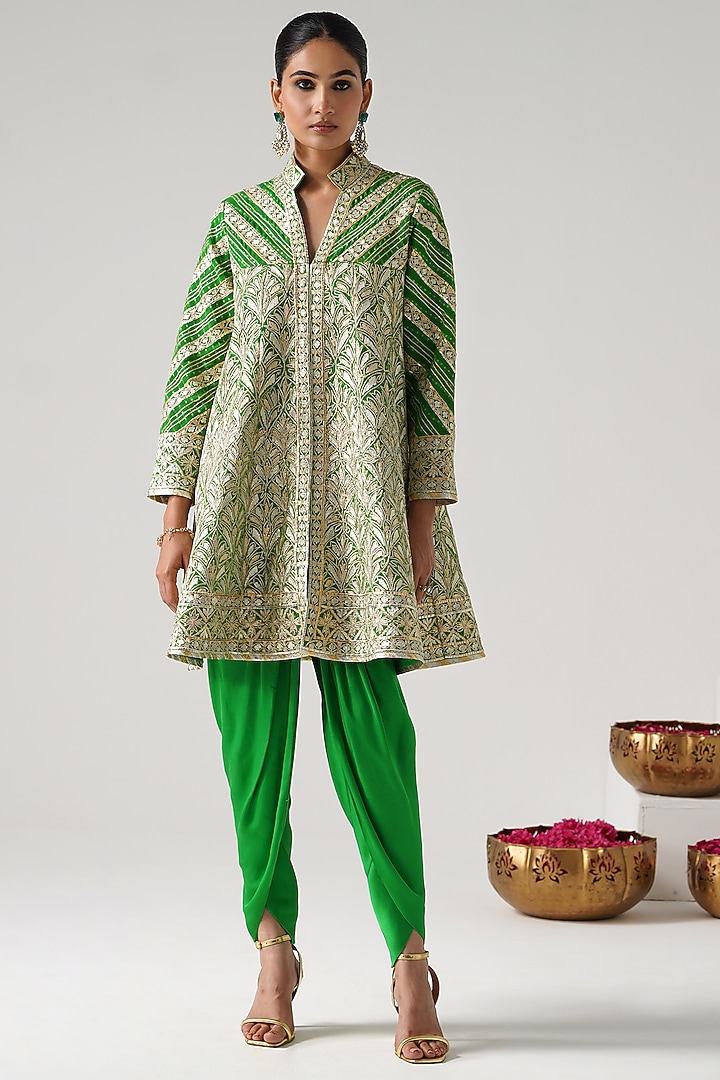 Green Georgette Gota Work Wedding Anarkali Set by Desho couture at Pernia's Pop Up Shop