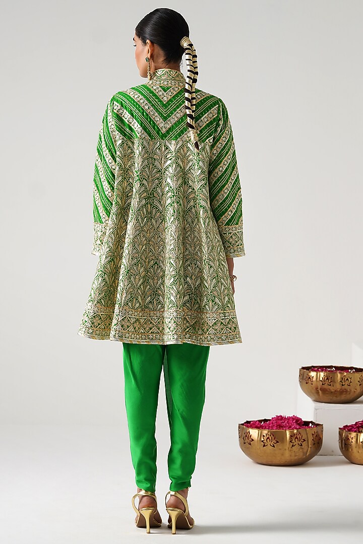 Green Georgette Gota Work Wedding Anarkali Set by Desho couture at Pernia's Pop Up Shop