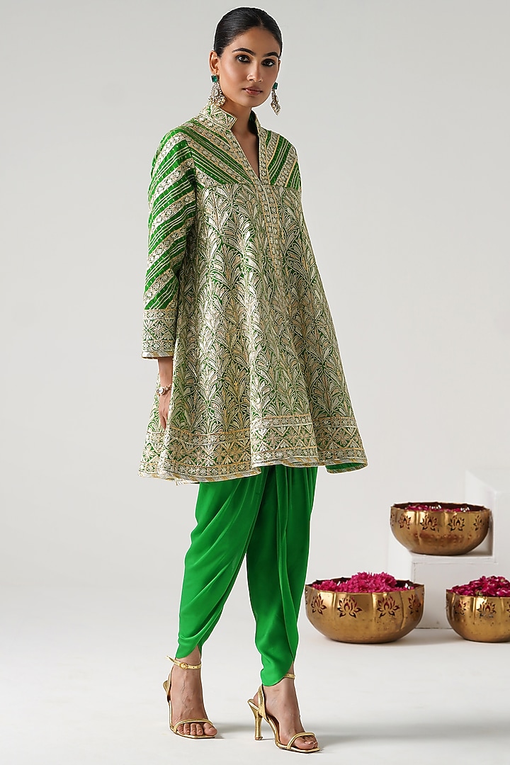 Green Georgette Gota Work Wedding Anarkali Set by Desho couture at Pernia's Pop Up Shop