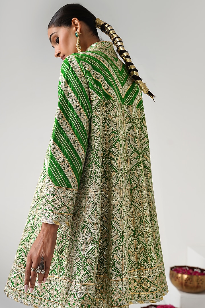 Green Georgette Gota Work Wedding Anarkali Set by Desho couture at Pernia's Pop Up Shop