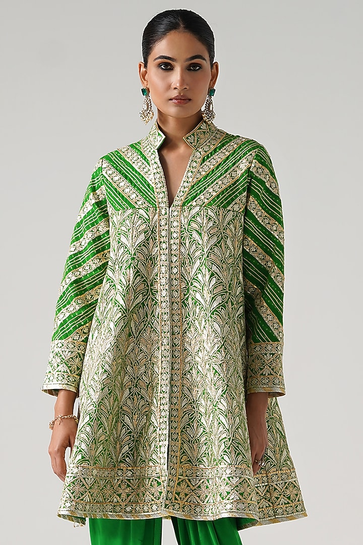 Green Georgette Gota Work Wedding Anarkali Set by Desho couture at Pernia's Pop Up Shop