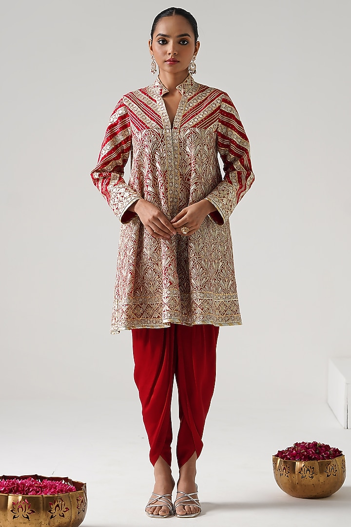 Red Georgette Gota Work Wedding Anarkali Set by Desho couture at Pernia's Pop Up Shop