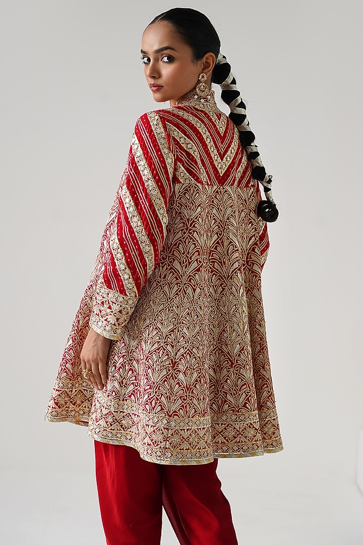 Red Georgette Gota Work Wedding Anarkali Set by Desho couture at Pernia's Pop Up Shop