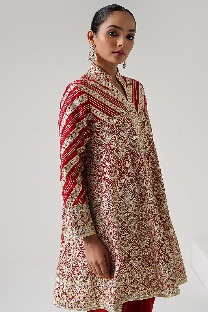 Red Georgette Gota Work Wedding Anarkali Set by Desho couture at Pernia's Pop Up Shop