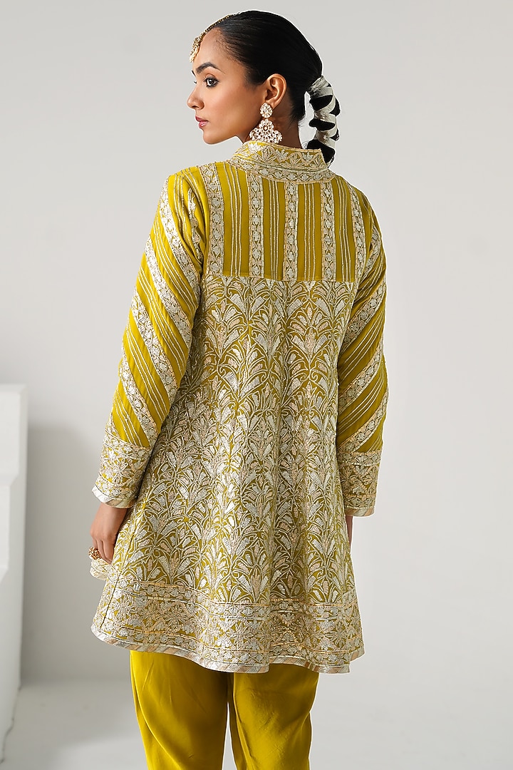 Yellow Georgette Gota Work Wedding Anarkali Set by Desho couture at Pernia's Pop Up Shop