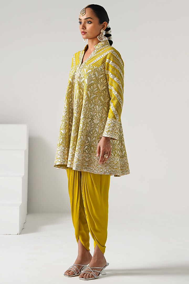 Yellow Georgette Gota Work Wedding Anarkali Set by Desho couture at Pernia's Pop Up Shop