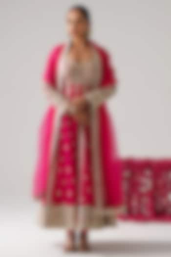 Pink Georgette Gota Work Kalidar Wedding Anarkali Set by Desho couture at Pernia's Pop Up Shop